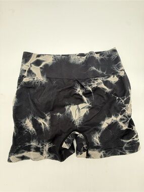 High-Waist Tie-Dye Bike Shorts - Black & Cream
